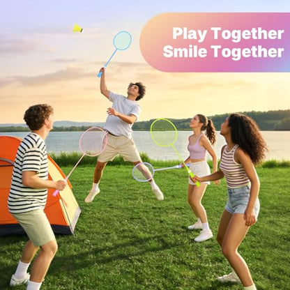 AboveGenius Badminton Rackets Set, Lightweight Badminton Set Includ 4/6 PCS Rackets, 6 Birdies, Outdoor Backyard Games, Racquets for Adults, Teens, Family Beginner - style: 4 Racket+6 Birdies