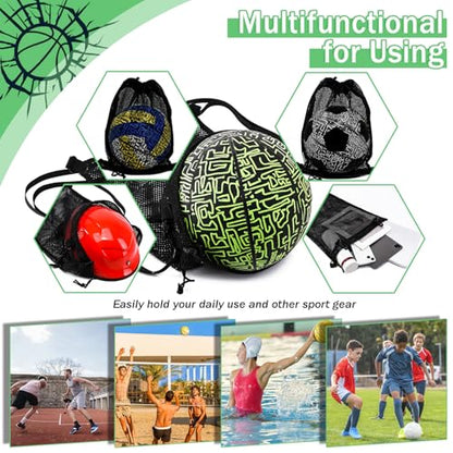 STAY GENT Drawstring Basketball Backpack for Boys, Foldable Soccer Backpack Gym Bag Sackpack Sports Sack with Detachable Ball Mesh Bag for Volleyball Baseball Yoga - color: Pitch Black