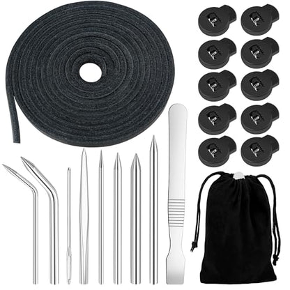 Anglekai 21PCS Baseball Glove Lace Needles Kit, Softball Glove Repair Lace Kit with 8PCS Needles/ 78 in Leather Strip/ 10 Locks/Bag (Black)