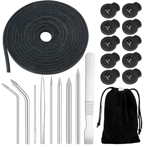 Anglekai 21PCS Baseball Glove Lace Needles Kit, Softball Glove Repair Lace Kit with 8PCS Needles/ 78 in Leather Strip/ 10 Locks/Bag (Black)