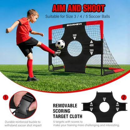 Kid Soccer Goal and Soccer Ball Targets Set - 6x4 / 4X3 ft Backyard & Indoor Soccer Goal, Portable Pop Up Soccer Net with Soccer Targets, Cones, Soccer Training Equipment for Ages 3-16 Year Gift - color: 2. Black Red
