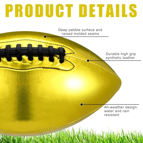 Liliful 2 Pcs Autograph Football Basketball Blank Official Size with 2 Stand 2 Signature Pen 1 Pump for Fantasy Trophy Anniversary Birthday Graduation - size: Size 9, style: Gold Football
