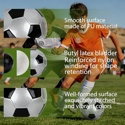 Soccer Ball Size 3 with Pump Needle, Size 3 Trainning Classic White Black Thicker PU Tight Weaved Suitable for Youth Boy League Game Trainning - color: Black+Silver