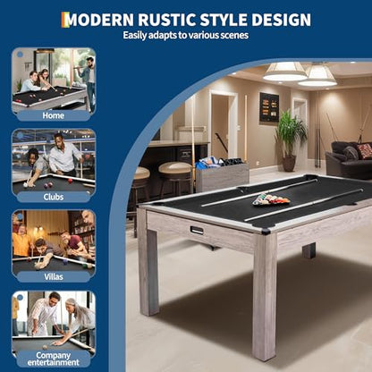 7FT 3-in-1 Pool Table with Dining Top & Table Tennis | Convertible Billiard Table for Home Game Room | Complete Set with Cues, Balls, Ping Pong Paddles, Net & Rolling Storage Caddy | Wood Grain Finish - color: Black 3 in 1