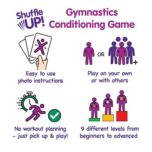 Shuffle Up Gymnastics Card Games - 70+ Fun & Active Skills Cards for Kids, Fitness Cards Develop Fundamentals, Stamina & Strength, Easy to Play for Kids | Multiple Skills Level Card Include 2 Dices - style: Gymnastics Card Games