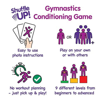 Shuffle Up Gymnastics Card Games - 70+ Fun & Active Skills Cards for Kids, Fitness Cards Develop Fundamentals, Stamina & Strength, Easy to Play for Kids | Multiple Skills Level Card Include 2 Dices - style: Gymnastics Card Games