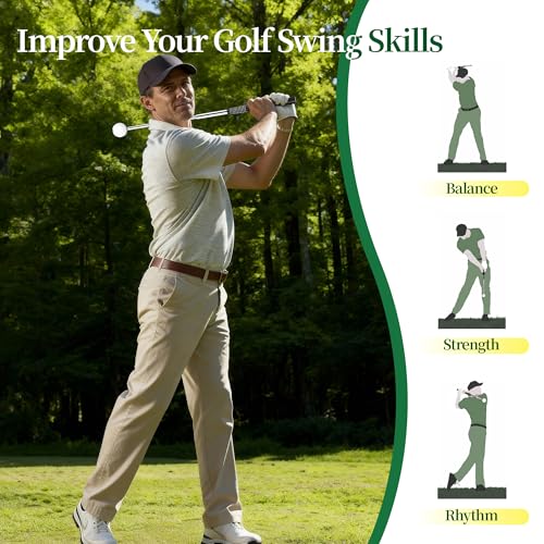 Retractable Golf Swing Training Aid, Portable Golf Swing Trainer for Warm Up Right-Handed Click Stick Golf Grip Trainer with Rhythm Click Sound, Golf Accessories for Beginners, Indoor Outdoor Practice