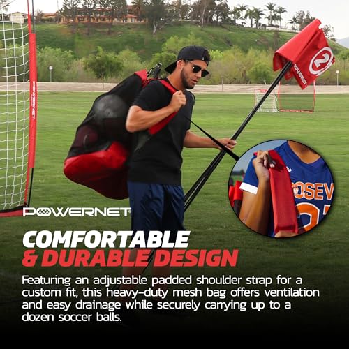 PowerNet Mesh Bag Ball Storage for Soccer, Football & Volleyball, Ball Bag with Exterior Valuables Pocket, Training Equipment Storage Ideal for Teams and Coaches