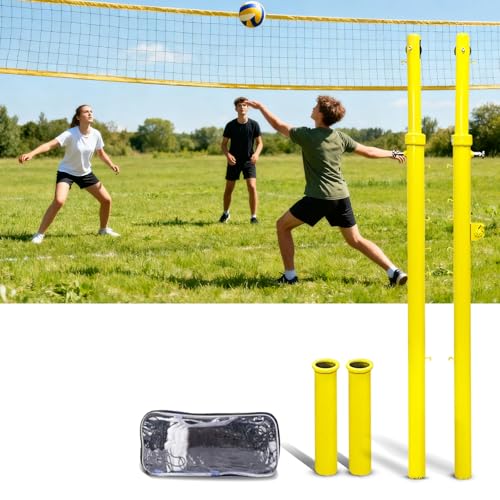 Volleyball Net System，Volleyball Net Poles with Adjustable Height, Outdoor Volleyball Nets and Poles, Professional Volleyball Poles for Gym, School,Indoor, Outdoor - color: Yellow