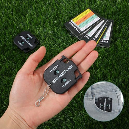 ElevateTech Golf Stroke Counters, 2 Pcs Golf Score Indicator with 10 Golfs Scorecard 2 Player Stroke Counter Clicker Portable Mini Square Game Scorekeeper for Golfs Training Competitions & Games