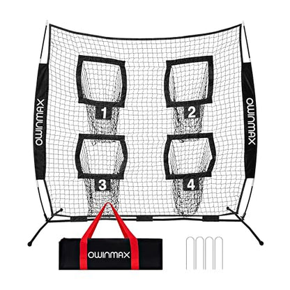 6x6 ft Football Trainer Throwing Net, Training Target Practice with 4 Targets, Includes Carry Bag and Ground Stake, Black and Red, Great for Kids and Youth - color: Black
