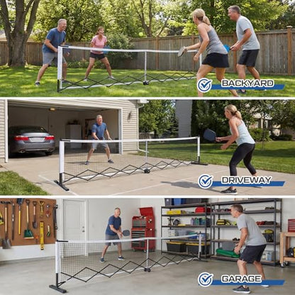 Retractable Dinkball Net with Wheel 22ft Regularion Size Tournament-Grade Portable Dinkball Net Indoor Outdoor with Heavy Duty Metal Frame Carry Bag for Driveway Backyards Garage, Free Assembly