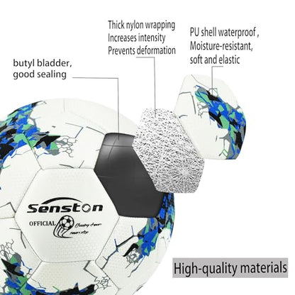 Senston Soccer Ball Size 5 -Official Match Weight-Youth & Adult Soccer Players - Air Pump Included - color: blue