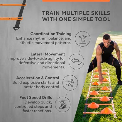 Agility Ladder Set, 12-Rung Speed Ladder + Training Cones, Soccer Training Equipment, Footwork Drills Kit, Speed & Agility Equipment, Football Practice Equipment, Basketball Gear