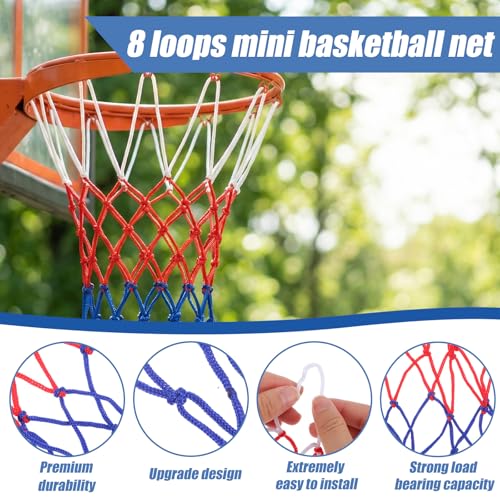 2 Pack Mini Basketball Nets Replacement 8 Loops Basketball Hoop Net for Indoor and Outdoor Small Rim