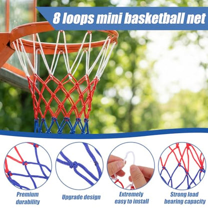 2 Pack Mini Basketball Nets Replacement 8 Loops Basketball Hoop Net for Indoor and Outdoor Small Rim