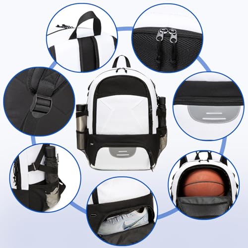 Basketball Bag Backpack, Large Capacity Sports Equipment Bags for Basketball, Soccer, and Volleyball. - color: white