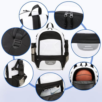 Basketball Bag Backpack, Large Capacity Sports Equipment Bags for Basketball, Soccer, and Volleyball. - color: white