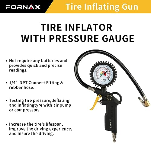 FORNAX Tire Inflator with 175 PSI Pressure Gauge for Testing Tire Pressure