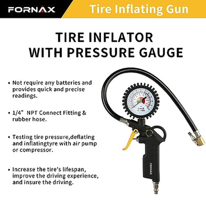 FORNAX Tire Inflator with 175 PSI Pressure Gauge for Testing Tire Pressure