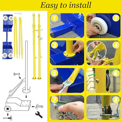 5ft-6.8ft Height Heavy-Duty Volleyball/Badminton Net Frame With Poles, Volleyball Pole Nets Package, Portable Badminton Poles, Outdoor Sport Training Equipment, For School Indoor Gymnasium
