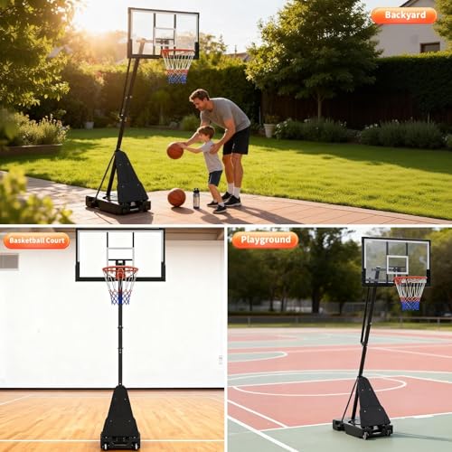 Basketball Hoop Outdoor 33/44/48 Inch Shatterproof PC Backboard, 4.92-10FT Stepless Adjustable Height, Portable Basketball Hoop with Wheels for Backyard, Driveway and Court - size: 44 Inch Backboard