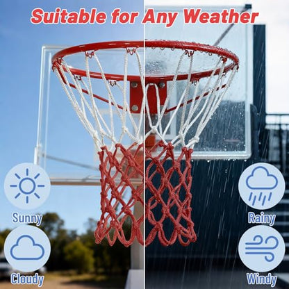 Basketball Net 1 Pack, Heavy Duty Basketball Net Replacement Weather Anti Whip Polyester Basketball Hoop Net Fits Standard Indoor Or Outdoor Court Use - Easy Install (Red White)