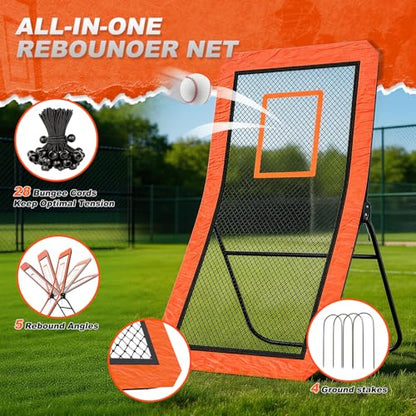 Lacrosse Rebounder net for Backyard, 4x7FT Adjustable Net with 5 Angles & Target Stripe,Durable Multi-Sport Practice Tool for Soccer Baseball Volleyball Training Equipment