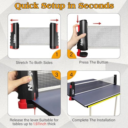 Table Tennis Set with Retractable Net, Portable Ping Pong Paddle Set with 2 Rackets, 8 Balls and Mesh Bag, Easy Setup Table Tennis Kit for Indoor Outdoor, Beginners, Home and Office