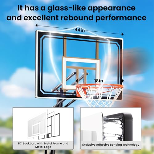 BACKYARD BLITZ Basketball Hoop,5.3-7.3FT &8-10FT Adjustable Basketball Hoop Outdoor,44in&48in Backboard Portable Basketball Goal