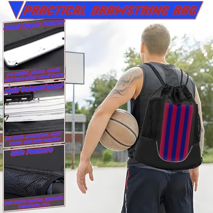 STAY GENT Drawstring Basketball Backpack for Boys, Foldable Soccer Backpack Gym Bag Sackpack Sports Sack with Detachable Ball Mesh Bag for Volleyball Baseball Yoga - color: Blue Red