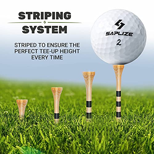 SAPLIZE Bamboo Golf Tees Pack of 100 or 150, Four Size Options (3-1/4", 2-3/4", 2-1/8", 1-1/2"), Stable and Reliable Golf Tees, Available in Natural Color