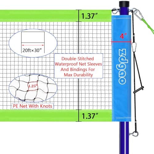 Zdgao Badminton Sets for Backyard, Portable Badminton Net with Tension Adjuster, Badminton Racket Set of 4, 3 Nylon Shuttlecocks, Boundary Line and Carry Bag for Backyard Beach Family Games - color: BLUE&GREEN