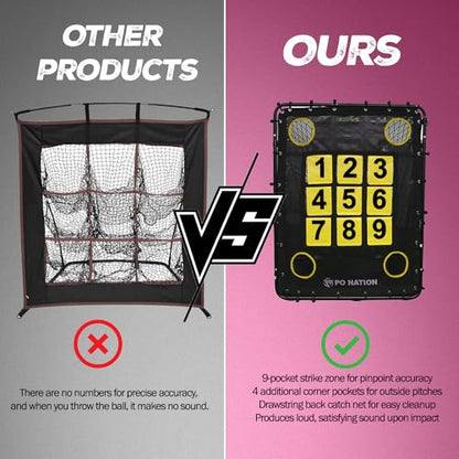 Baseball Pitching Net with Strike Zone Target for Training | Pitchers Practice Net for Baseball & Softball Throwing Net Rebounder - style: Yellow