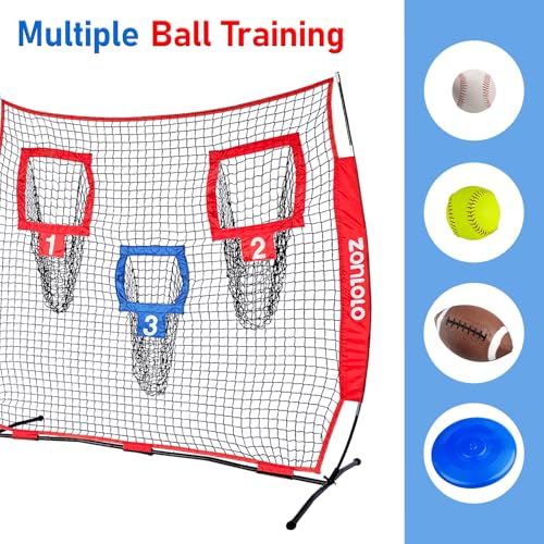 Zonlolo 6x6ft Football Training Net, Football Throwing Net with 3 Target Pockets, Portable QB Throwing Practice Equipment with Small Carry Bag,Most Suitable for Kids - color: Red