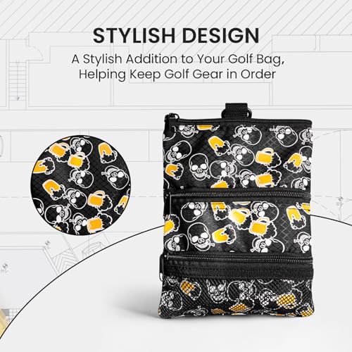 Amy Sport Golf Bag Accessories Valuables Pouch Bags Multi Pocket Zipper Hook with 10 Pcs Wood Golf Tees for Men Women - color: Beer