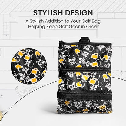 Amy Sport Golf Bag Accessories Valuables Pouch Bags Multi Pocket Zipper Hook with 10 Pcs Wood Golf Tees for Men Women - color: Beer