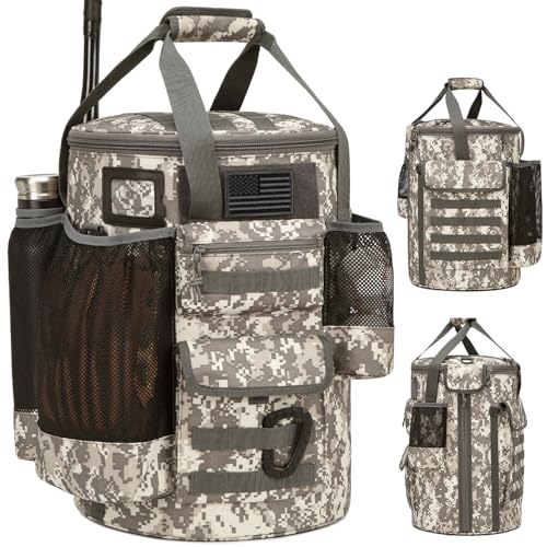 Baseball Bucket Bag Baseball Coaching Accessories Organizer Tactical Style Softball Bucket Bag with Anti-Slip Bottom, Multiple Pockets for Bat, Gloves, Scoreboards - color: Acu