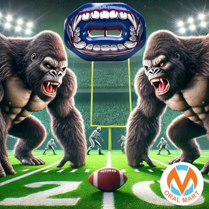 Oral Mart Flag Football Mouth Guard with 3D LipFit Design for Kids - Youth Football Mouthguard (No Boil) Cool Instant Fit Lip Guard Mouthpiece for Braces (Detachable Helmet Strap Included) - color: King Kong