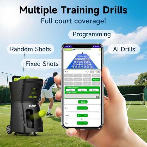 Tennis Ball Machine, Tennis Ball Launcher with App/Remote/iWatch Control, Max Speed of 75Mph, 1.8-8s/Ball, Multiple Training Modes(AI Drill/Programming/Random/Vary Speed) 4-6Hrs Battery Life - color: Red