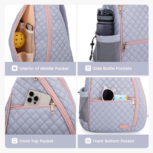 Women's Pickleball Backpack - Quilted Crossbody Sling Bag for Tennis & Pickleball Paddle - color: Purple & Pink, size: Medium