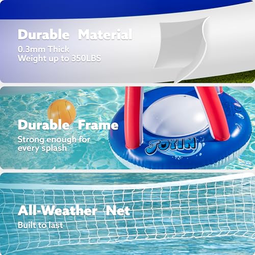 JOYIN Inflatable Pool Float Set Volleyball Net & Basketball Hoops, Balls Included for Kids and Adults Swimming Game Toy, Summer Floaties, Volleyball Court |Basketball,L-Red - color: Red, size: Large