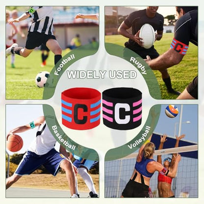Captain Arm Bands for Soccer, Soccer Captain C Armband, Classic Striped Elastic Protective Arm Badge Player Bands - color: Red/Black