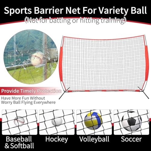 7x7/16x10/20x10ft Backstop Net, Ball Stop Net with Handbag,Fix Sports Net Barrier by 4 Spike&2 Sandbag,Sports Practice Barrier Net for Baseball,Softball,Lacrosse Train,Backstop Net for Backyard - style: 16X10ft red