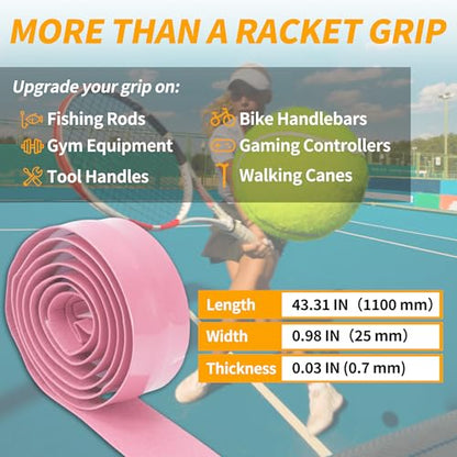 2 Pcs Tennis Racket Grip Tape, Dry Tennis Overgrip Tape, Anti-Slip Absorbent Grip, Racket Overgrip Tape - color: Light Pink, size: Textured-43.3"x1"x0.03"