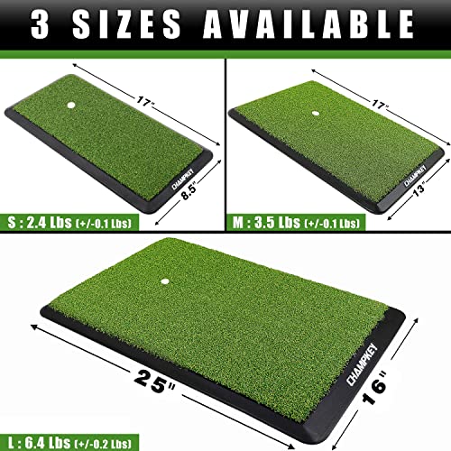 CHAMPKEY Premium Synthetic Turf Golf Hitting Mat | Heavy Duty Rubber Base Golf Practice Mat | Come with 1 Rubber Tee and 9 Plastic Tees - size: L(16" x 25"), style: LITE Version