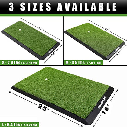CHAMPKEY Premium Synthetic Turf Golf Hitting Mat | Heavy Duty Rubber Base Golf Practice Mat | Come with 1 Rubber Tee and 9 Plastic Tees - size: L(16" x 25"), style: LITE Version