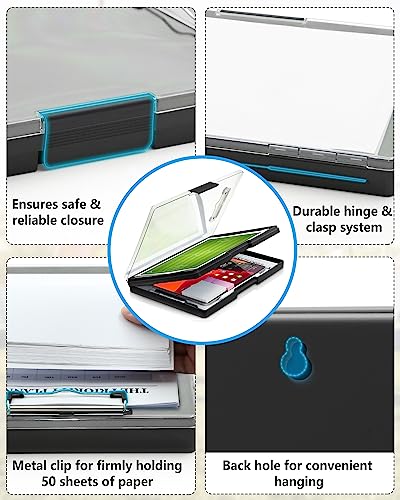 Clearview Clipboard with 2 Storage, Dry Erase 8.5x11 Heavy Duty ClipBoards - High Capacity Coaches Clip Board with Pen Holder - Side Opening Plastic Nursing Clip Case - Black - color: Black