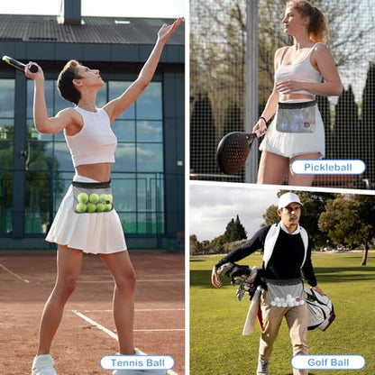 Tennis Ball Band Holder, Pickleball Ball Waist Bag with Adjustable Belt, Tennis Waist Storage Pouch, Mesh Waist Hip Ball Bag Pouch Carrier, Holding 8-10 Balls for Tennis, Pickleball, Golf Accessories