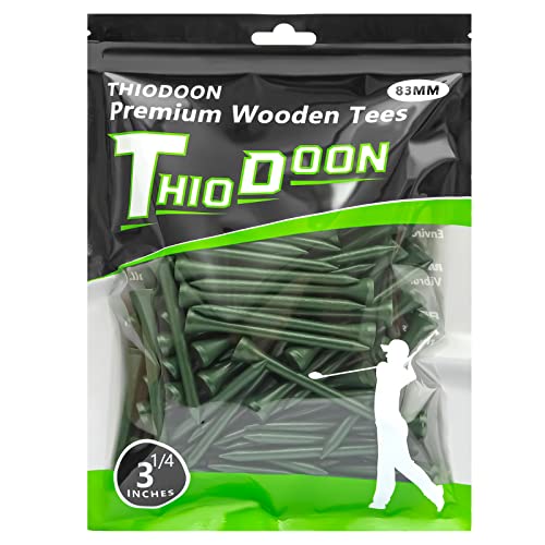 THIODOON Golf Tees Professional Natural Wood Golf Tees Pack of 100, Golfing Tees Multiple Colors Size 3-1/4 inch, 2-3/4 inch or 2-1/8 inch, Tall Golf Tees Bulk Reduce Side Spin and Friction - color: Green, size: 3-1/4 inch 83mm